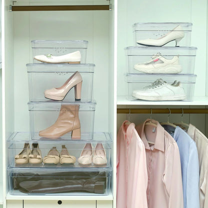 Clear Glossy Plastic Extra Wide Closet Storage Shoe Organizer Shoe Box with Lid for Shoe Storage