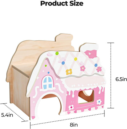 Hamster Hideout - Wooden Hamster House Multiple Entrances Small Animal Habitat Cage Accessories & Decor for Syrian Dwarf Gerbils Rat Mouse