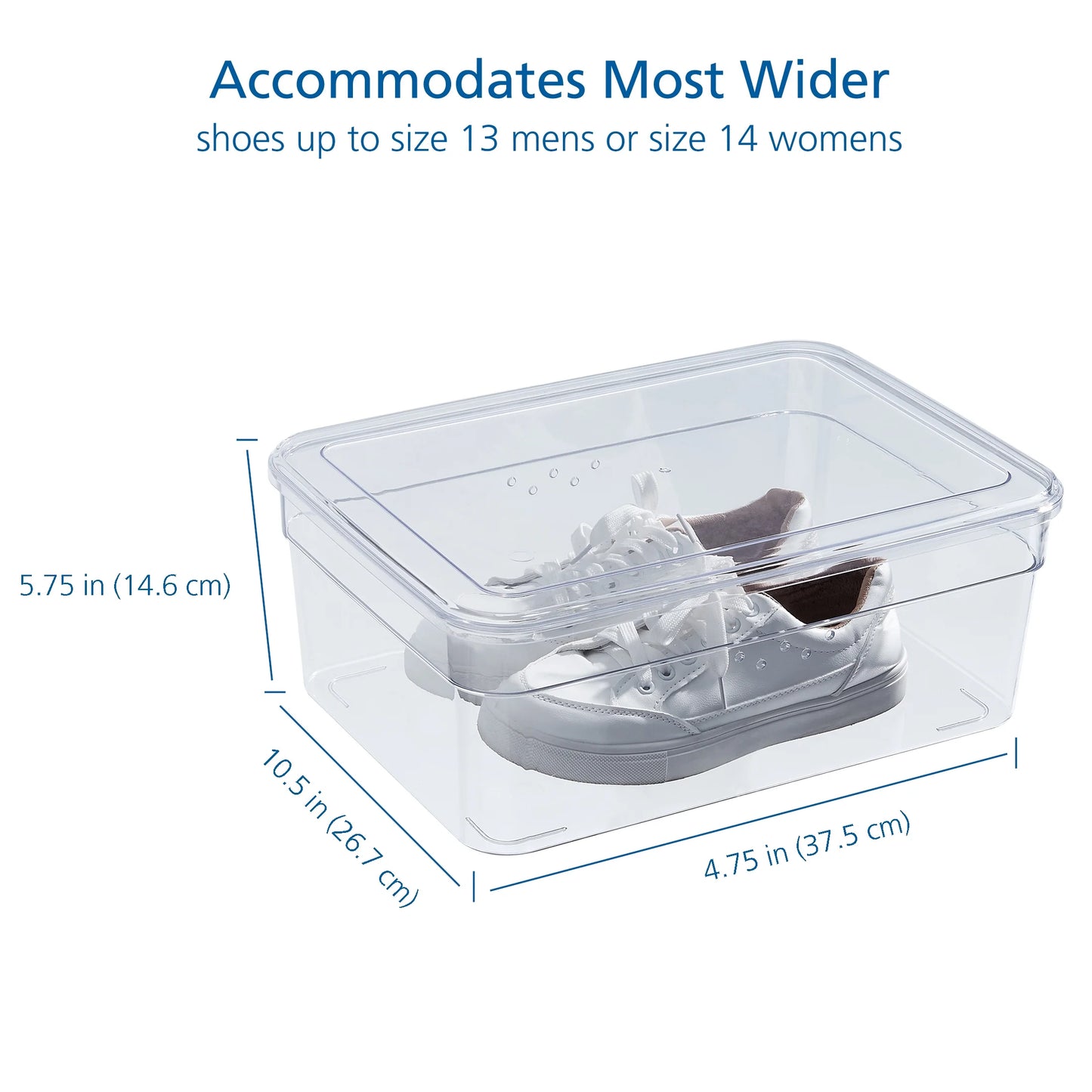 Clear Glossy Plastic Extra Wide Closet Storage Shoe Organizer Shoe Box with Lid for Shoe Storage