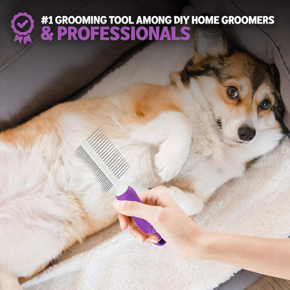 Pet Comb for Grooming & Massaging - Fur Detangling Pins & Smoothing Slicker Bristles, Dual-Sided Brushing for Dogs, Cats & Animals