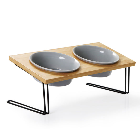 Elevated Ceramic Cat Bowl with 15° tilted design, grey