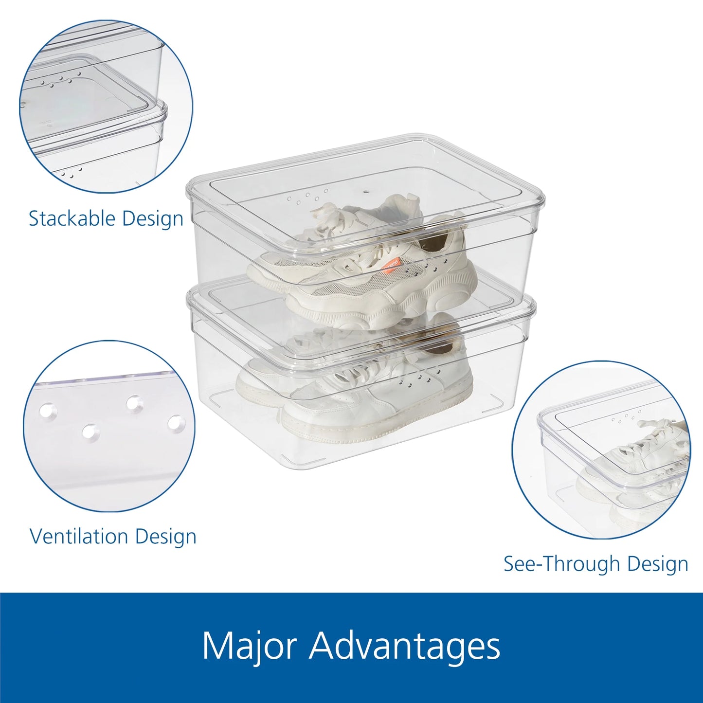 Clear Glossy Plastic Extra Wide Closet Storage Shoe Organizer Shoe Box with Lid for Shoe Storage