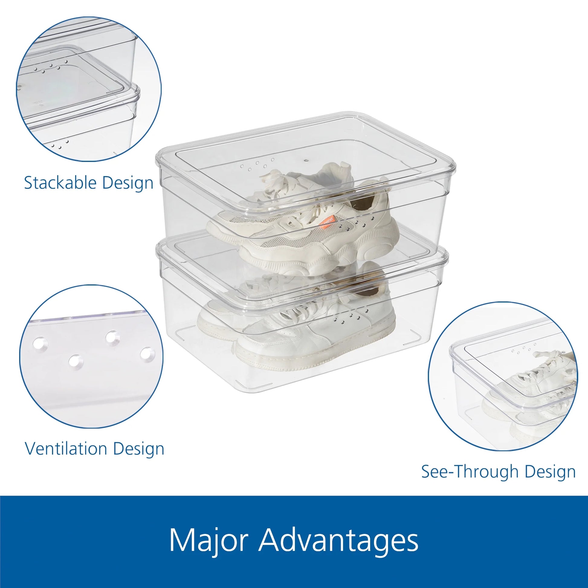 Clear Glossy Plastic Extra Wide Closet Storage Shoe Organizer Shoe Box with Lid for Shoe Storage