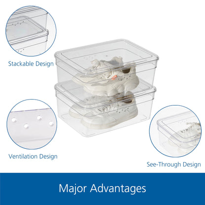 Clear Glossy Plastic Extra Wide Closet Storage Shoe Organizer Shoe Box with Lid for Shoe Storage