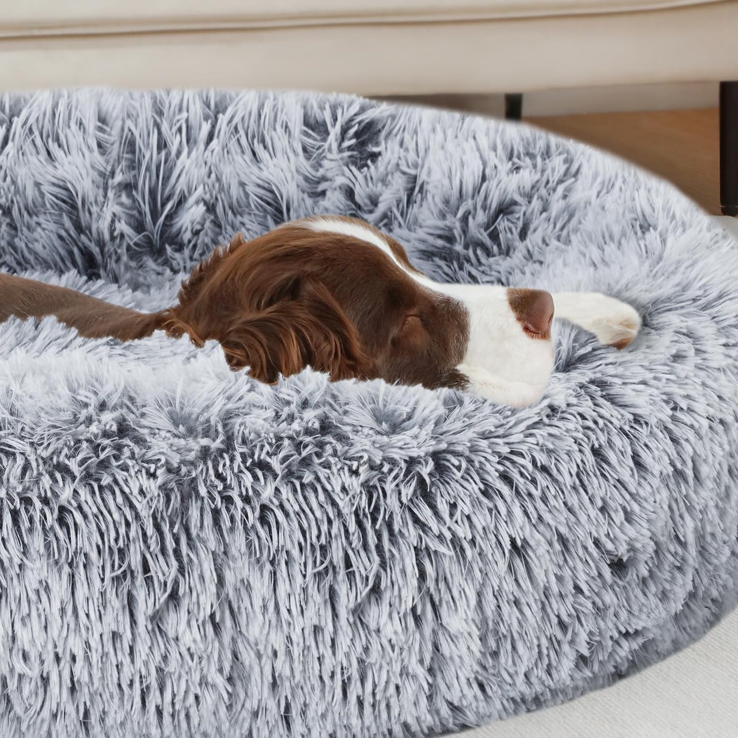 Calming Dog Bed,Donut Washable Warming Soft round 39 Inches Dog Beds for Large Dogs,Anti-Anxiety Fluffy Plush Cushion Bed Fits up to 120 Lbs Pets,Gradient Blue
