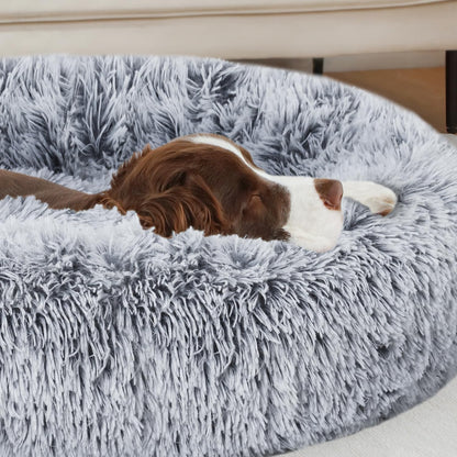 Calming Dog Bed,Donut Washable Warming Soft round 39 Inches Dog Beds for Large Dogs,Anti-Anxiety Fluffy Plush Cushion Bed Fits up to 120 Lbs Pets,Gradient Blue
