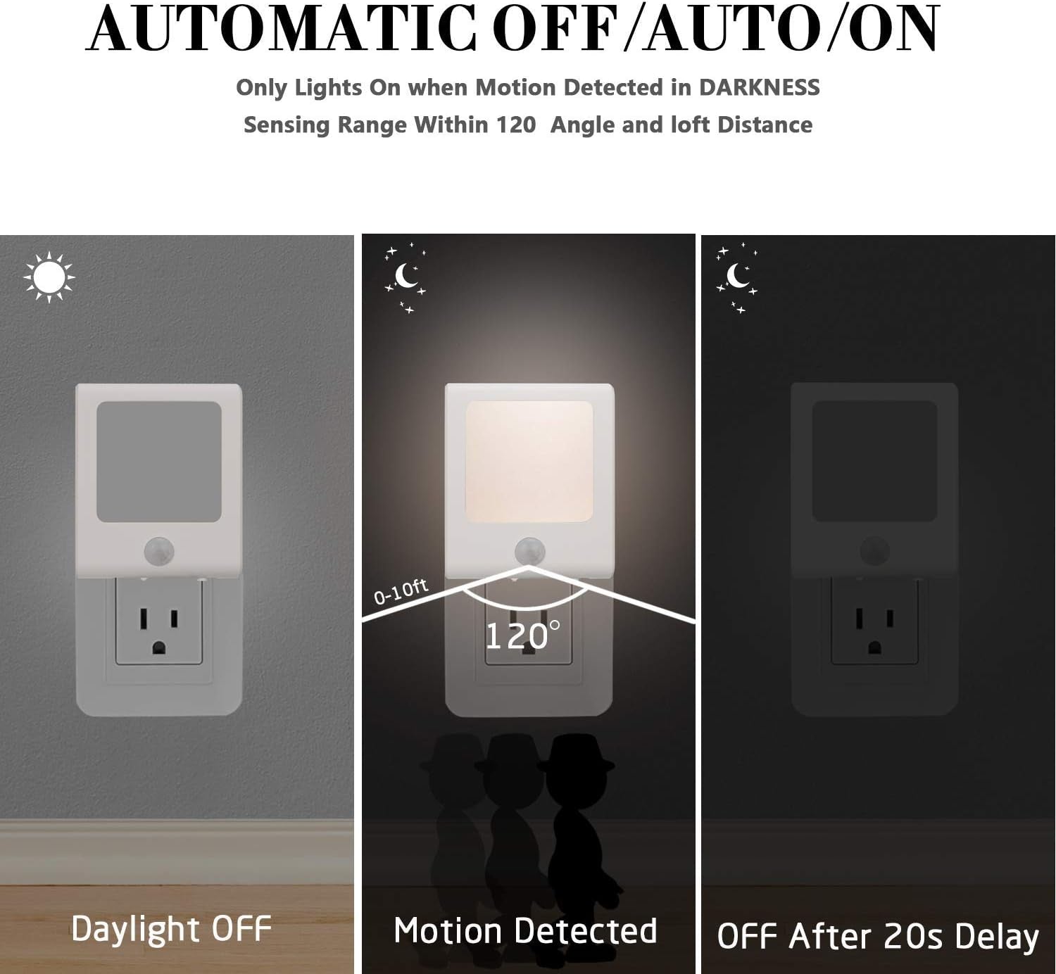 6 Pack Motion Sensor Dimmable LED Night Light, Plug in Nightlight with Auto Dusk to Dawn Sensor, Adjustable Brightness Warm White Lights for Hallway, Kids Room, Kitchen, Stairway, Bathroom