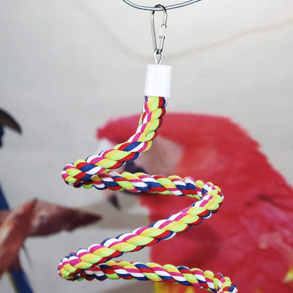 Bird Rope Perch - Flexible Spiral Bungee Stand for Parakeets, Cockatiels & Small Parrots (63 inch)