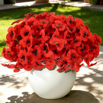 18 Bundles Artificial Flowers Outdoor Fake Flowers Pansies Faux Artificial Plants for Planter Porch Yard Home Decor (Red)