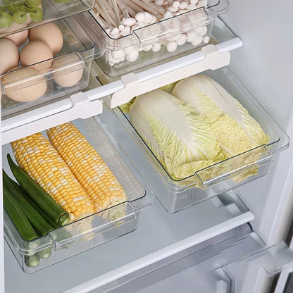 Refrigerator Drawer Style Food Storage Box, Fruit Packaging Machine, Shelf Support, Sliding Plastic Cooking Container