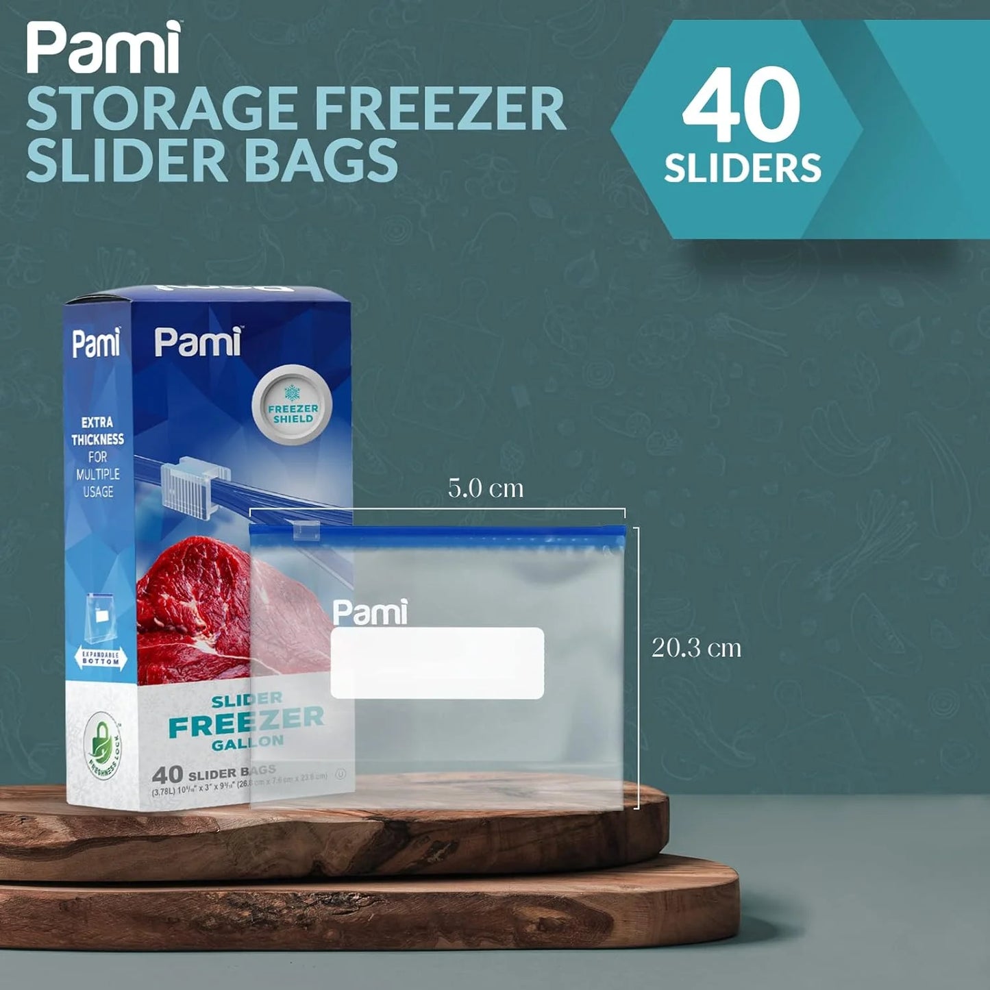 Food Storage Bag with Slider Zipper, 40 Count Expandable Bottom Leakproof Plastic Gallon Ziploc Bags