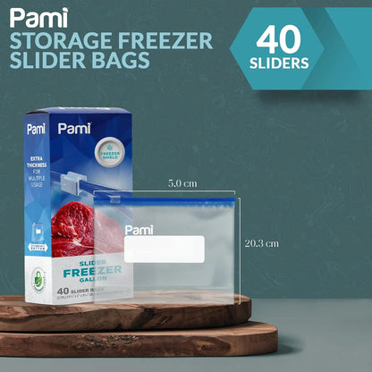 Food Storage Bag with Slider Zipper, 40 Count Expandable Bottom Leakproof Plastic Gallon Ziploc Bags