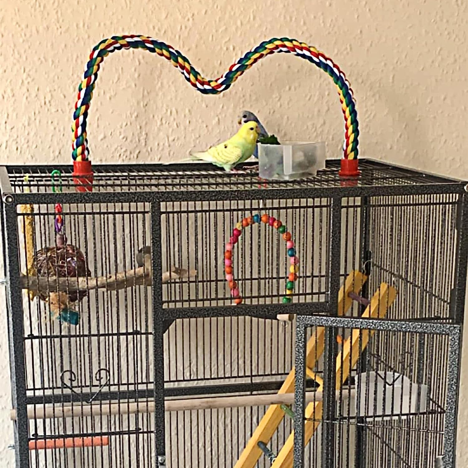 Bird Rope Perches for Parrots, Cockatiels, Parakeets, Budgie Cages Comfy Birds Colorful Rope Toy (31.5Inch Plastic Nut)