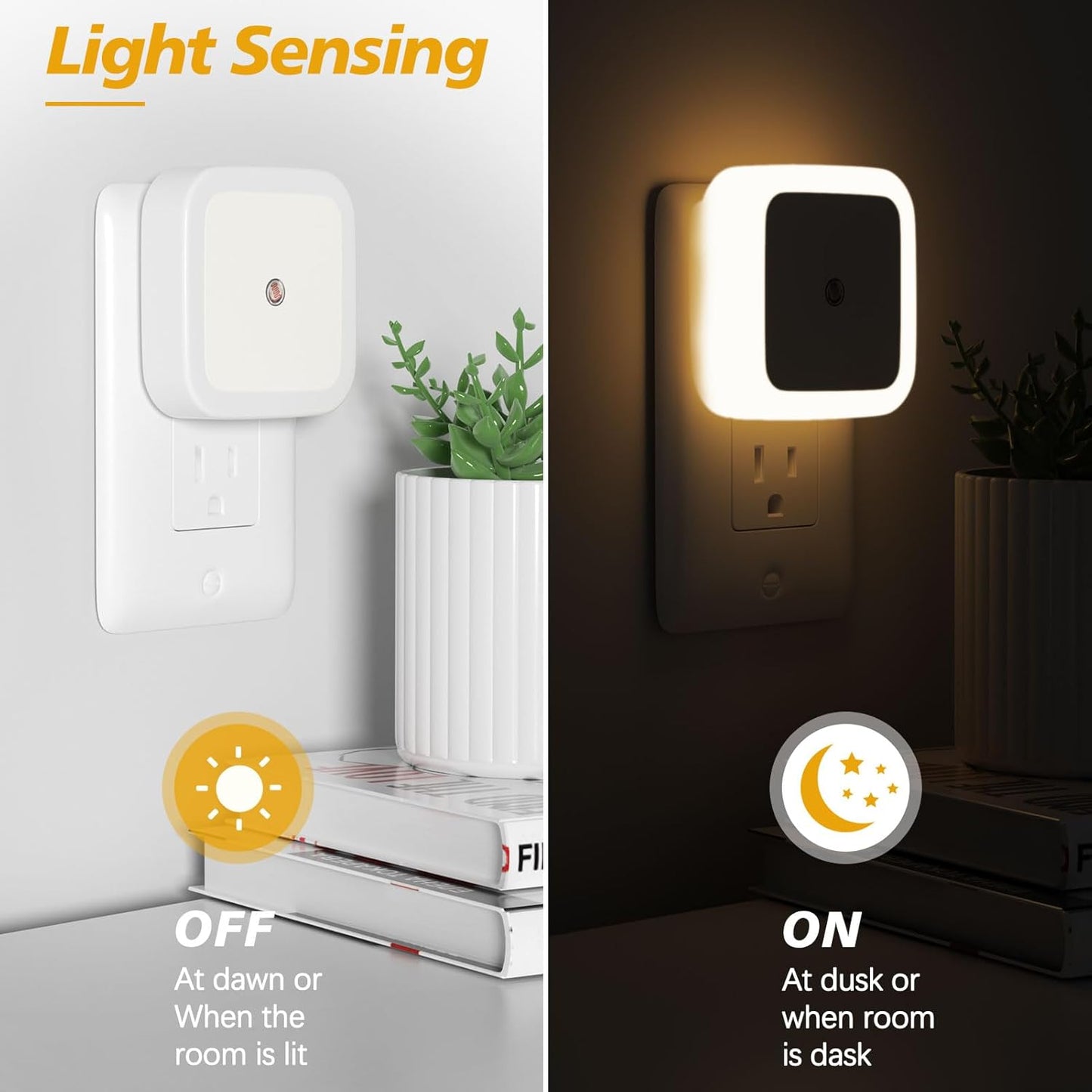 LED Plug-In Night Light, 4-Pack - Dusk to Dawn Sensor Warm White Night Lights for Bedroom, Bathroom & Hallway