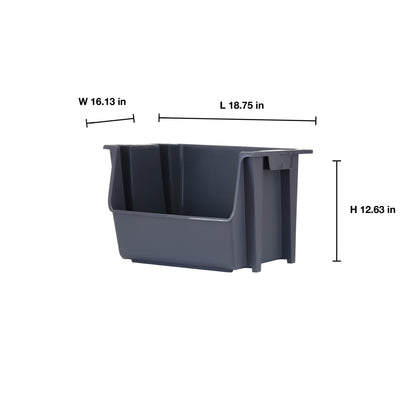 Large Nesting Stack Storage Bin, All, Plastic, Gray