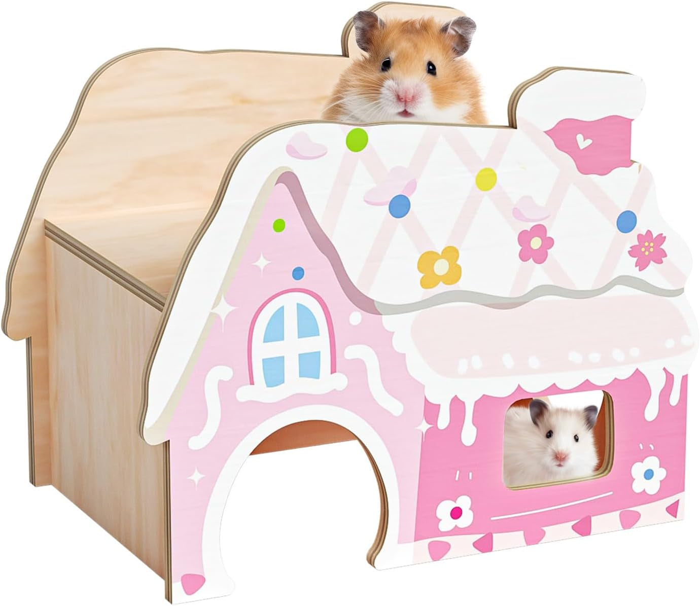 Hamster Hideout - Wooden Hamster House Multiple Entrances Small Animal Habitat Cage Accessories & Decor for Syrian Dwarf Gerbils Rat Mouse
