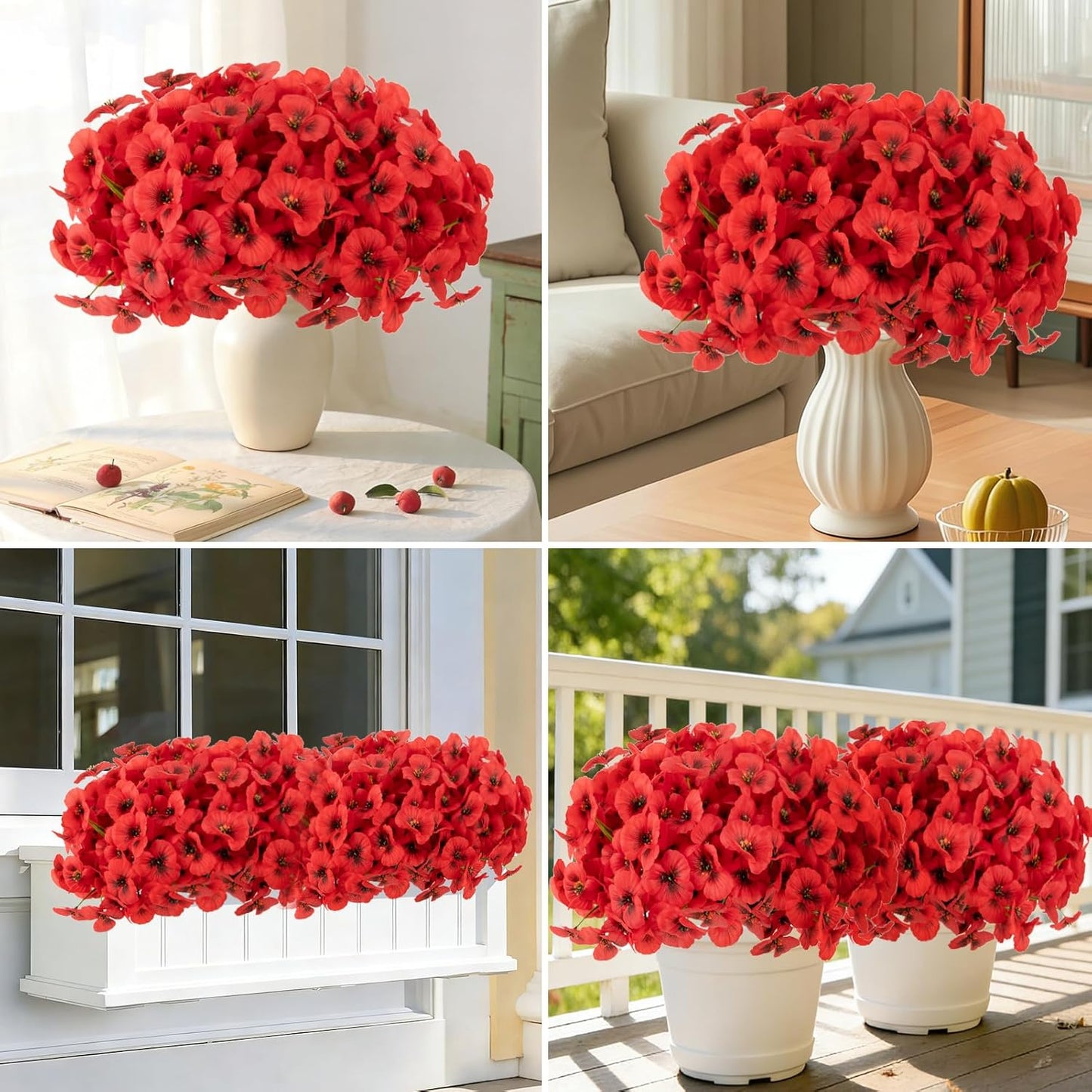 18 Bundles Artificial Flowers Outdoor Fake Flowers Pansies Faux Artificial Plants for Planter Porch Yard Home Decor (Red)