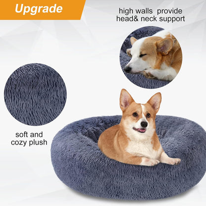 Ultimate Comfort with Our Medium Round Dog Bed - Washable Plush Donut Design for Medium and Large Dogs, Blue Grey