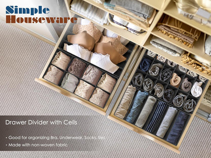 4-Pack Drawer Organizer Set - Closet Dividers for Underwear, Socks, Bras, Scarves, Ties - Foldable Non-Woven Storage Boxes, Dark Gray