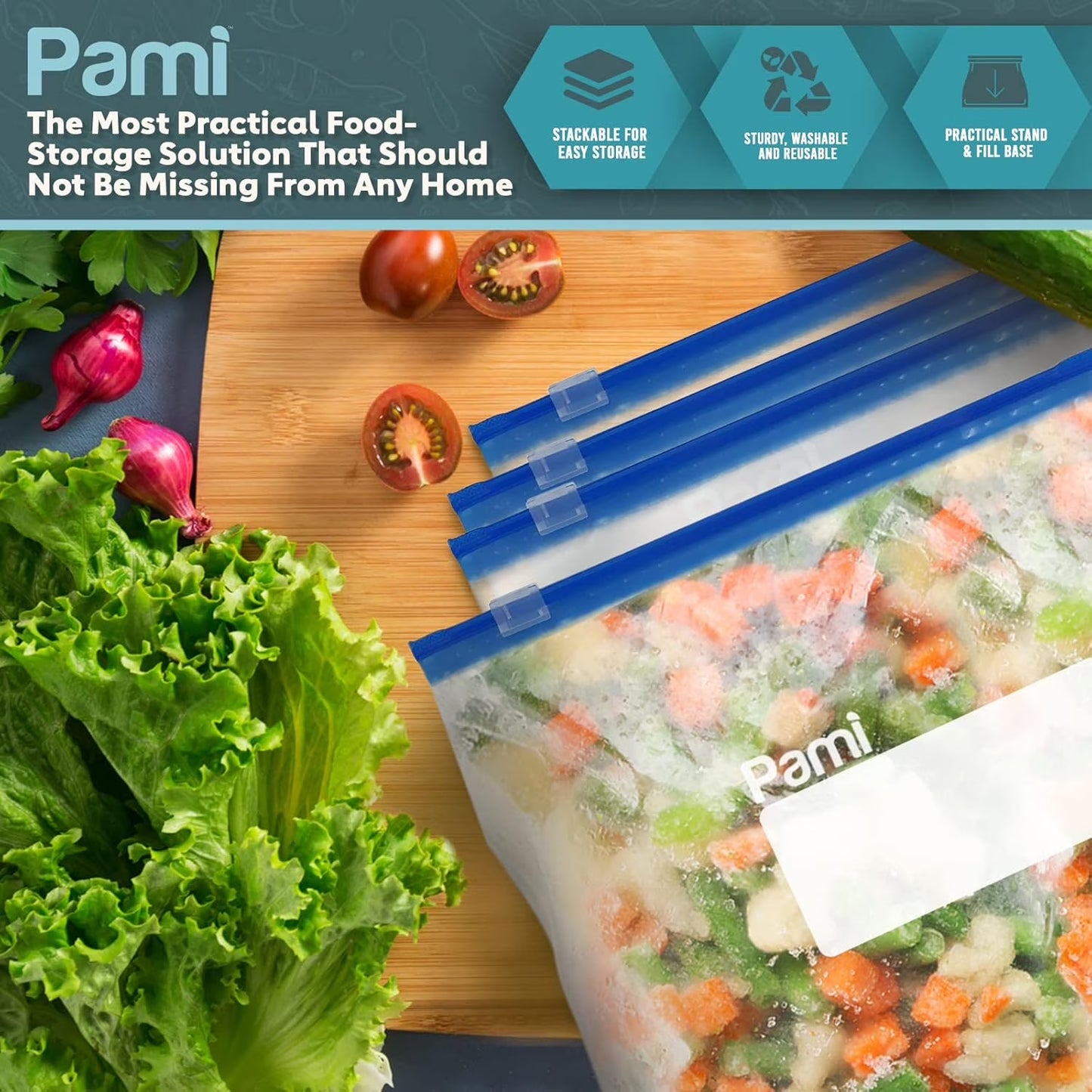 Food Storage Bag with Slider Zipper, 40 Count Expandable Bottom Leakproof Plastic Gallon Ziploc Bags
