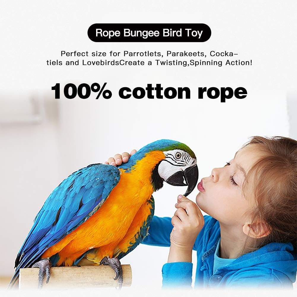 Bird Rope Perch - Flexible Spiral Bungee Stand for Parakeets, Cockatiels & Small Parrots (63 inch)