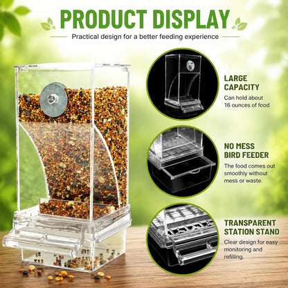 No Mess Automatic Bird Feeder Transparent Food Container Cage Acrylic Parrot Feeder Accessories for Small Birds Parrot Cockatoo Canary