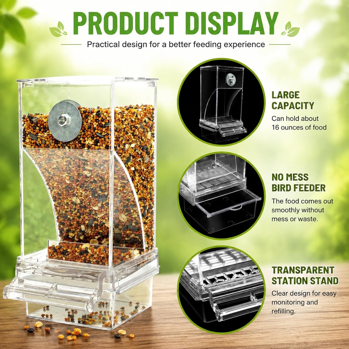 No-Mess Bird Feeder & Water Dispenser Set - Automatic Acrylic Cage Feeder for Parakeets, Cockatiels & Small Birds