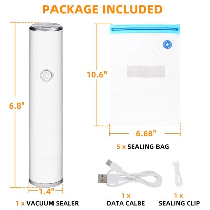 Handheld Vacuum Sealer with 5 Reusable Bags  Powerful Compact Vacuum Sealer for Food, Seal Meal Saver, Portable Food Sealer for Storage & Preservation, White