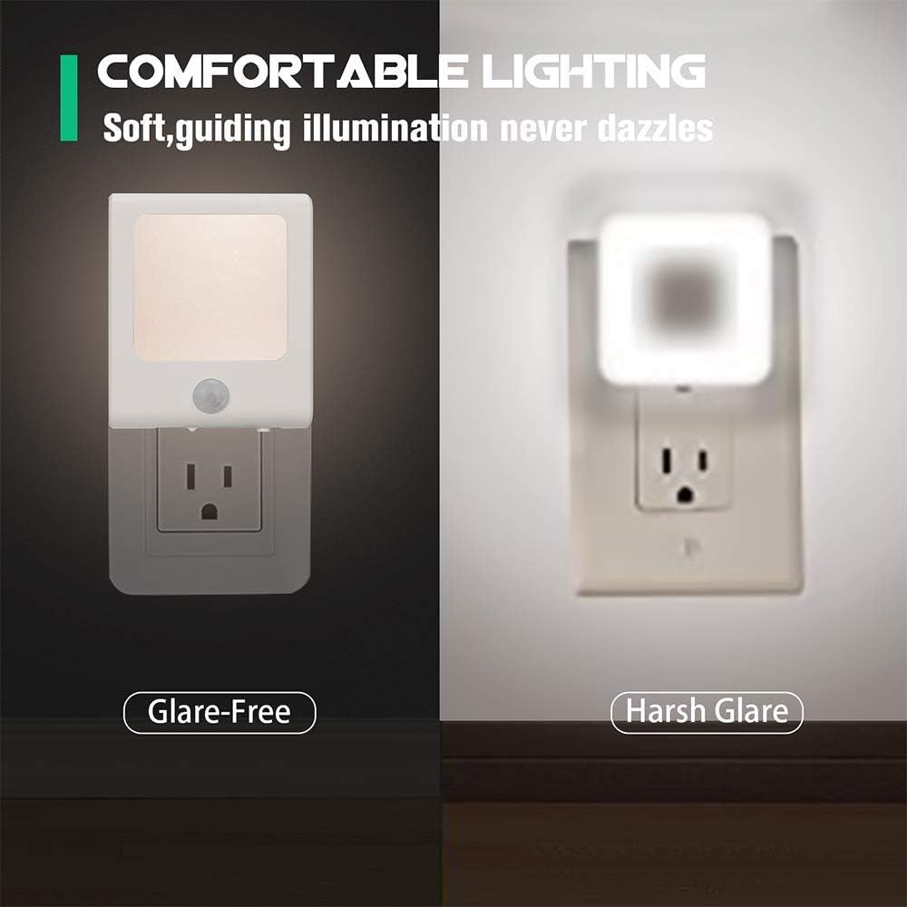 6 Pack Motion Sensor Dimmable LED Night Light, Plug in Nightlight with Auto Dusk to Dawn Sensor, Adjustable Brightness Warm White Lights for Hallway, Kids Room, Kitchen, Stairway, Bathroom