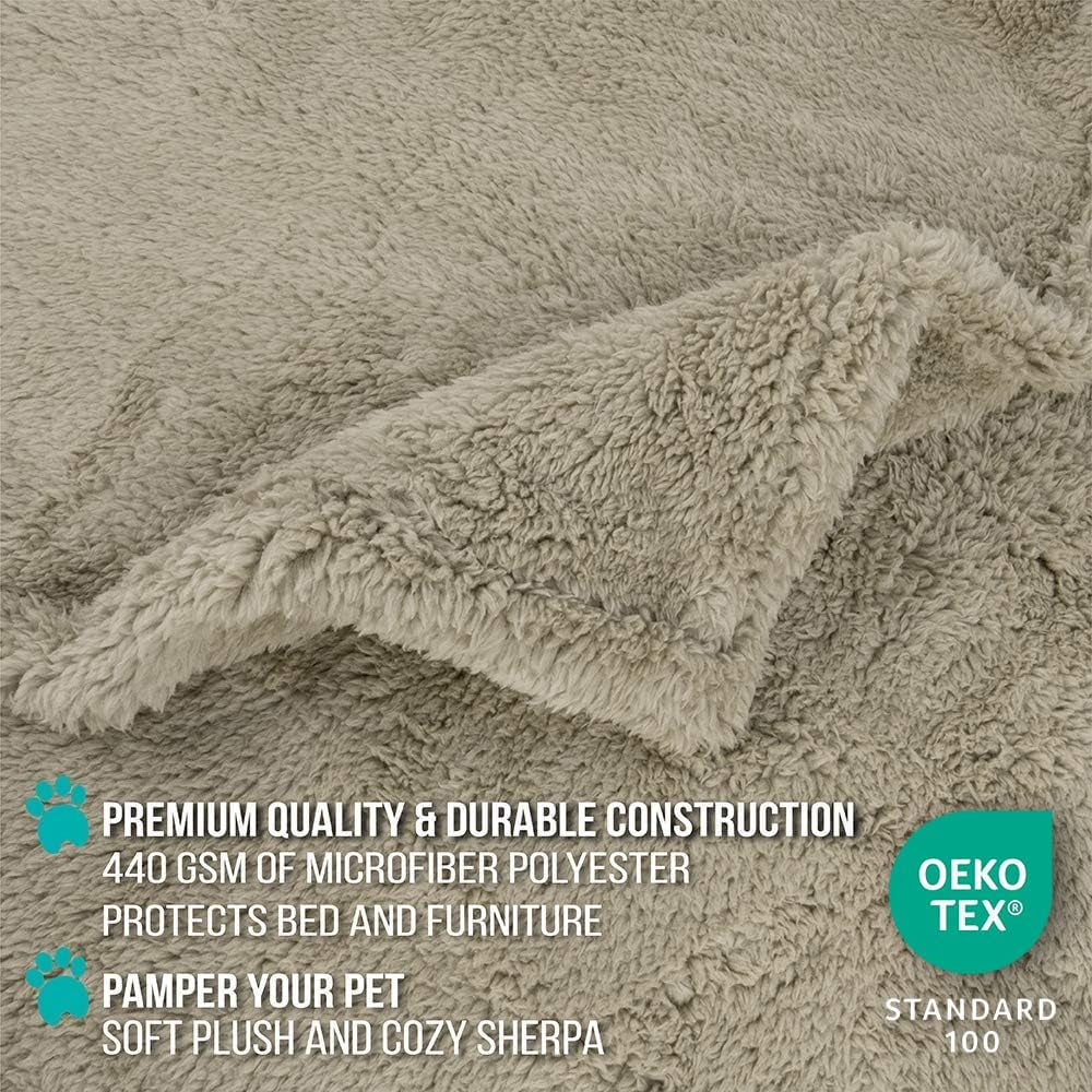 Fluffy Waterproof Dog Blanket for Couch and Bed, Reversible Sherpa Pet Throw, Pee Proof Furniture Protector Sofa Cover, Washable Cat Blanket for Medium Large Dogs and Cats (Taupe Camel, 60X80)