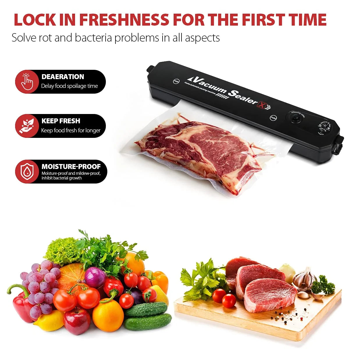 INFISU Automatic Food Vacuum Sealer Machine with 10 Vacuum Sealer Bags,Mini Electric Food Sealers Air Sealing Preserver System Vacuum Preservation Machine Used for Dry & Moist Food Preservation