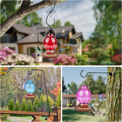 Glass Hummingbird Feeder – Hanging Outdoor Bird Feeder with 5 Feeding Ports, 20oz, Garden & Patio Decor (2-Pack)