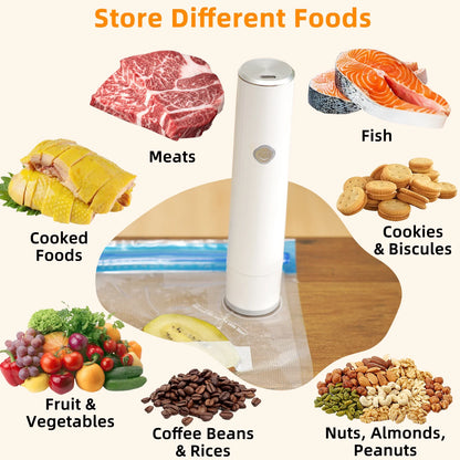 Handheld Vacuum Sealer with 5 Reusable Bags  Powerful Compact Vacuum Sealer for Food, Seal Meal Saver, Portable Food Sealer for Storage & Preservation, White