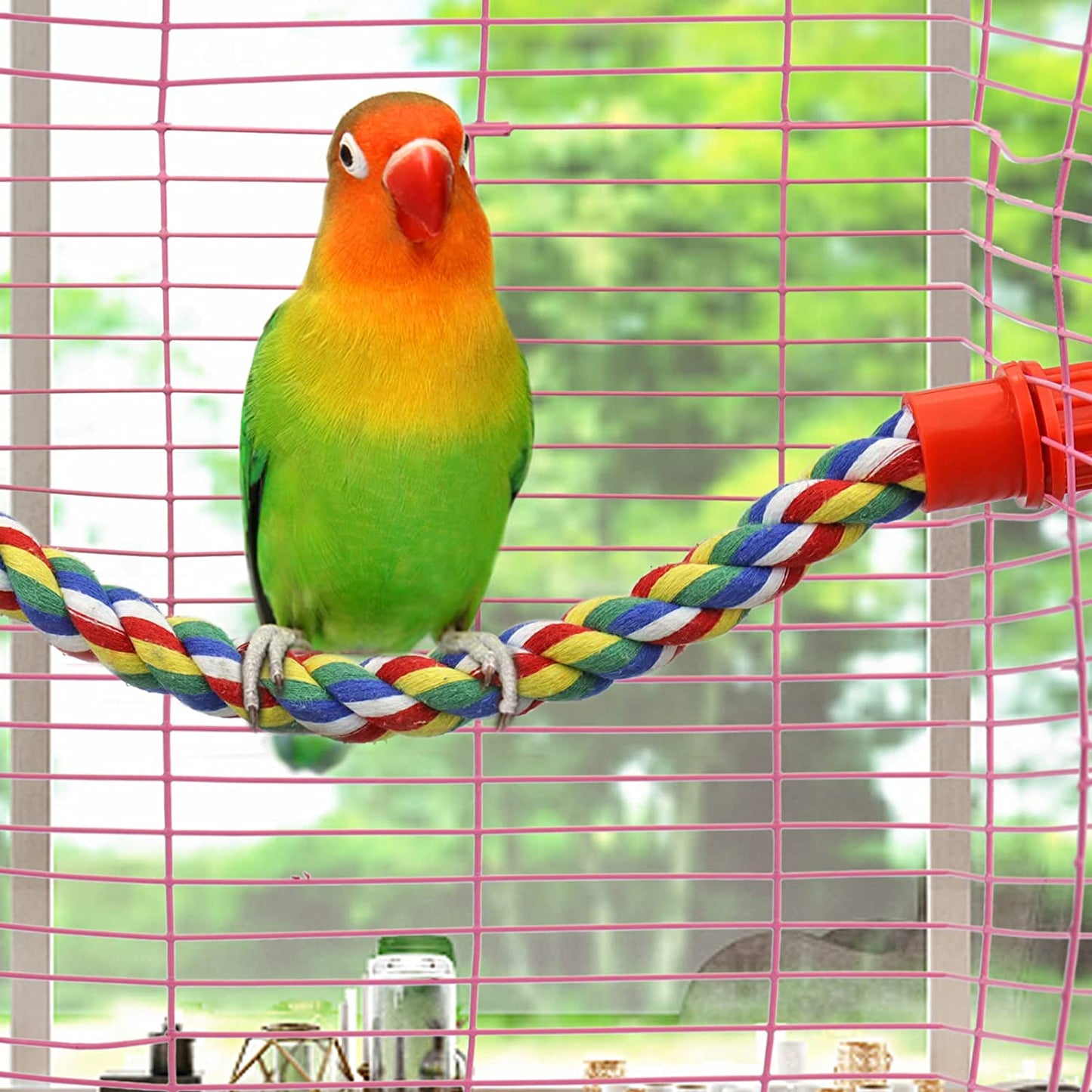 Bird Rope Perches for Parrots, Cockatiels, Parakeets, Budgie Cages Comfy Birds Colorful Rope Toy (31.5Inch Plastic Nut)