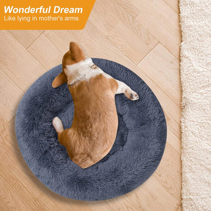 Ultimate Comfort with Our Medium Round Dog Bed - Washable Plush Donut Design for Medium and Large Dogs, Blue Grey