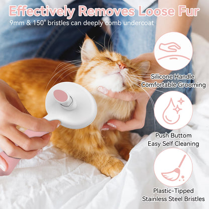 Cat & Dog Grooming Brush – Self-Cleaning Slicker Brush for Shedding, Removes Loose Fur & Tangles, Gentle & Skin-Friendly, Perfect for All Coat Types – Pink