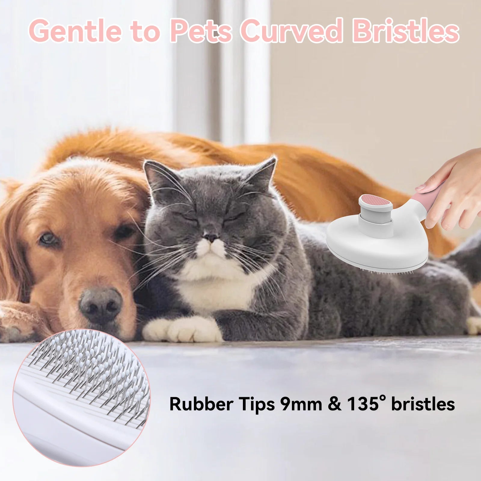 Cat & Dog Grooming Brush – Self-Cleaning Slicker Brush for Shedding, Removes Loose Fur & Tangles, Gentle & Skin-Friendly, Perfect for All Coat Types – Pink
