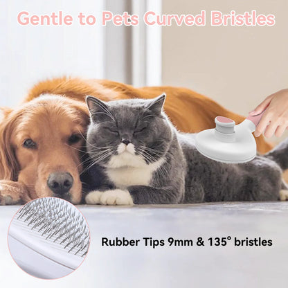Cat & Dog Grooming Brush – Self-Cleaning Slicker Brush for Shedding, Removes Loose Fur & Tangles, Gentle & Skin-Friendly, Perfect for All Coat Types – Pink