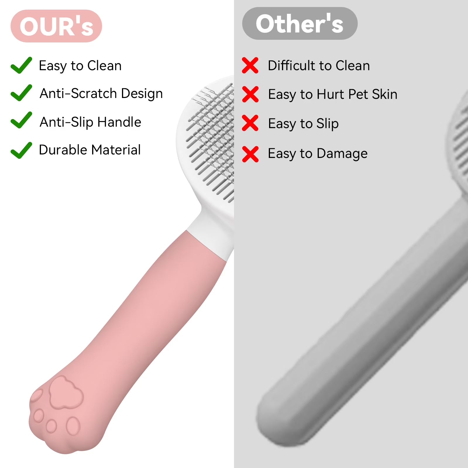 Cat & Dog Grooming Brush – Self-Cleaning Slicker Brush for Shedding, Removes Loose Fur & Tangles, Gentle & Skin-Friendly, Perfect for All Coat Types – Pink