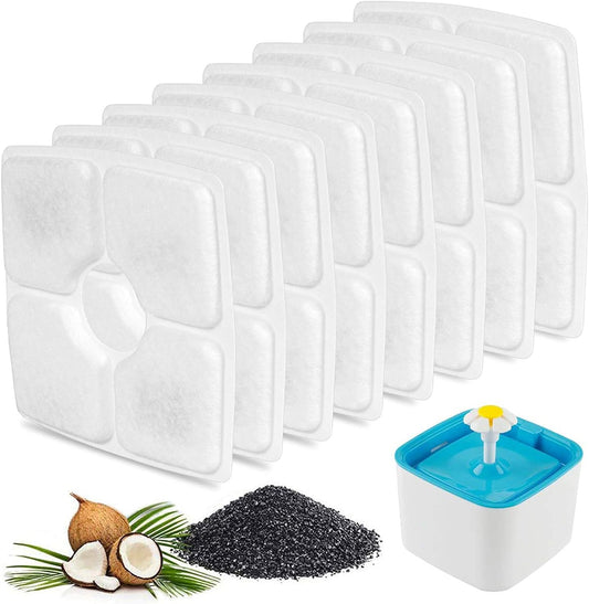 Cat Fountain Filter Replacement, Cat Water Filters with Three Stage Filtration System for 84Oz/ 2.5L Automatic Pet Fountain Dog Water Dispenser, 8 Packs